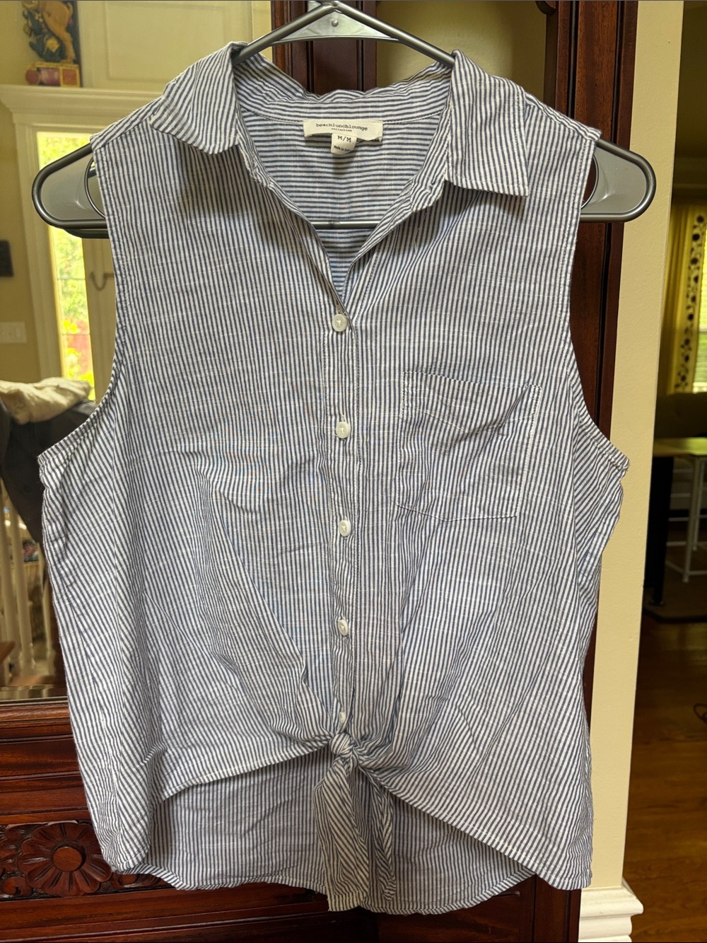 BeachLunchLounge Striped Sleeveless Tie-Front Top in Navy & White